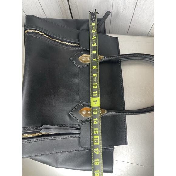 Henri Bendel Handbag Black Leather Top Handle Gold Hardware Classic Foldover - Picture 10 of 10